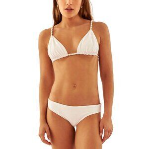 NWT Aquamanile Bikini Heather Chain Top Full Cut Bottom White Small $325 [jb]